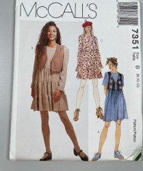 7351 MCCALLS PULLOVER EMPIRE BABY DOLL DRESS, TIERS, VEST PATTERN 6-10 OR 12-16 UNCUT CHOICE